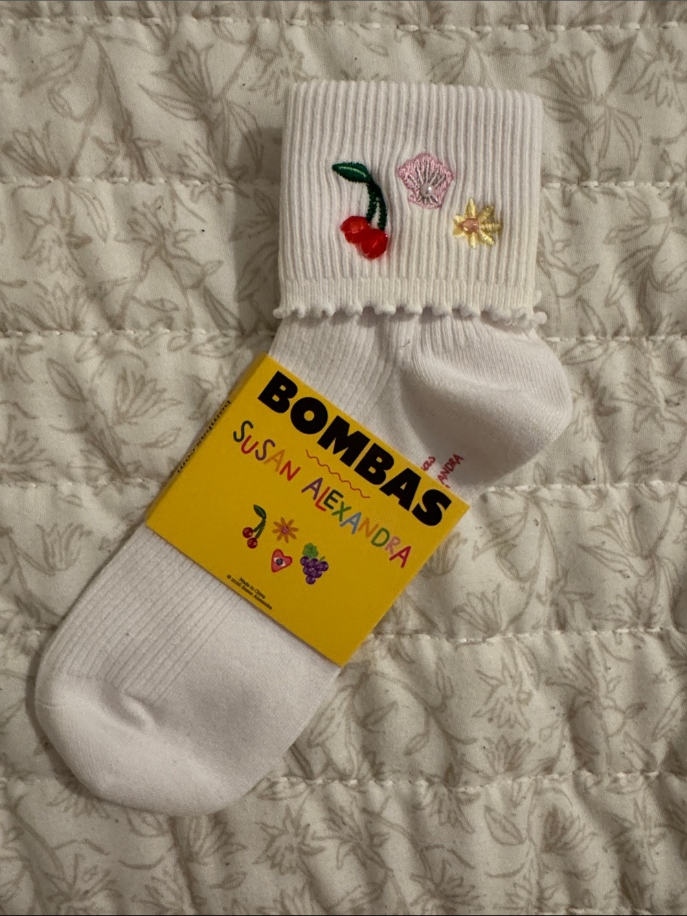 Bombas x Susan Alexandra Embellished Ruffle Rib Quarter Socks